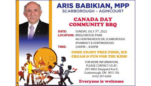 Canada Day Celebrations, hosted by Scarborough Agincourt MPP, Mr. Aris Babikian