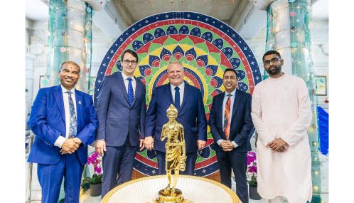 Ontario's Premier Doug  Ford visits  BAPS Shri Swaminarayan Temple in Toronto with his  Hindu MPPs for  Diwali Celebrations.