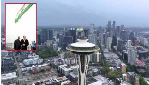 வரலாற்றில் முதன்முறையாக அமெரிக்காவில் 605 அடி உயர கோபுரத்தில் பறந்த இந்திய தேசிய கொடி