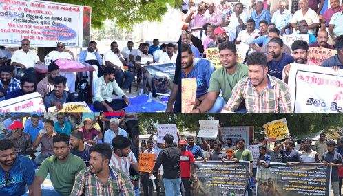 மன்னாரில் காற்றாலை க்கு எதிரான போராட்டத்தில் முத்தரிப்பு துறை மீனவ கிராம மக்கள் இணைந்து ஆதரவு