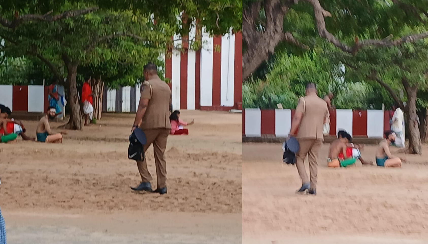 நல்லூர்க் கந்தன் ஆலய வளாகத்தினுள் பாதணியுடன் நுழைந்த பொலிஸ் அதிகாரி!