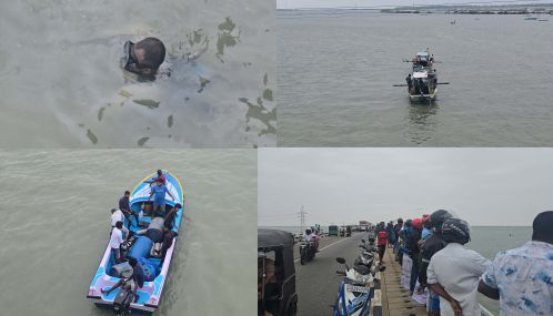 மன்னாரில் புயலின் போது நீரில் மூழ்கிய ரோலர் படகுகளை மீட்கும் பணி