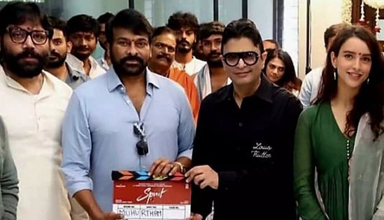 பிரபாஸ்  நடித்த 'ஸ்பிரிட்' பட பூஜையில் பங்கேற்ற சிரஞ்சீவி