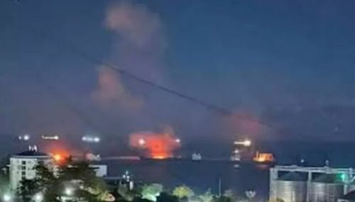 ரஷிய எண்ணை கப்பல்-துறைமுகம் மீது உக்ரைன் டிரோன் தாக்குதல்