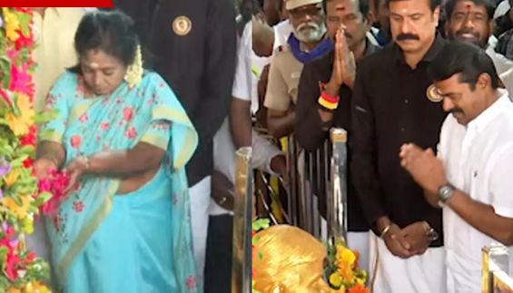 2-ம் ஆண்டு குருபூஜை: விஜயகாந்த் நினைவிடத்தில் அரசியல் தலைவர்கள் மரியாதை