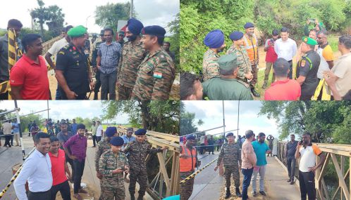 கிளிநொச்சியில் முழுமையாக அழிவடைந்த பாலத்திற்கு பாலத்தை மீண்டும் அமைக்க 40 பேர்  கொண்ட  இந்திய இராணுவ பொறியில் பிரிவு ஒன்று கிளிநொச்சி வந்துள்ளது.