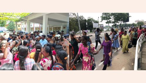 மட்டக்களப்பு புன்னைச்சோலை கிராம உத்தியோகத்தரை இடமாற்றுமாறும் பாதிக்கப்பட்டவர்களுக்கு நிவாரணம் வழங்குமாறும்  கோரி ஆர்ப்பாட்டம்.