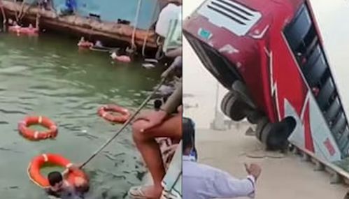 பத்மா ஆற்றில் கவிழ்ந்த தனியார் சொகுசு பேருந்து: 23 பேர் பலியான சோகம் - பலர் மாயம்