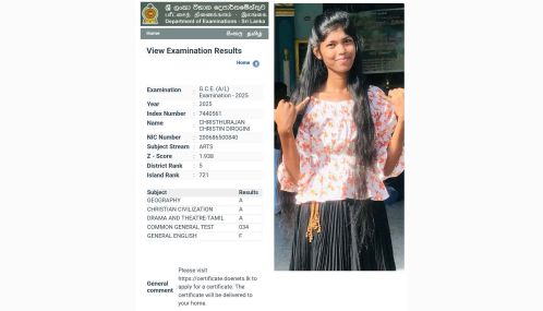 மன்னார் நானாட்டான் டிலாசால் கல்லூரி மாணவி டிறோஜினி கலைத்துறையில் மாவட்ட த்தில்  5 ஆம் இடத்தைப் பெற்று கல்லூரிக்கு பெருமையைத் தேடித்தந்துள்ளார்