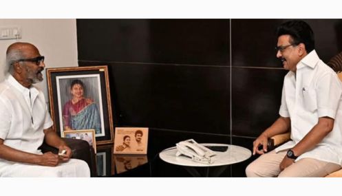 திமுக தலைவர் மு.க.ஸ்டாலினுடன் நடிகர் ரஜினிகாந்த் சந்திப்பு