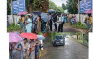 வடக்கில் ஊழல் நிறைந்த அதிகாரிகளால் முறையற்ற ஆசிரிய இடமாற்றம்  இடம்பெறுவதை ஆட்சேபித்து ஆளுநர் அலுவலகம் முன் கொட்டும் மழையில் ஆசிரியர்கள் போராட்டம்!