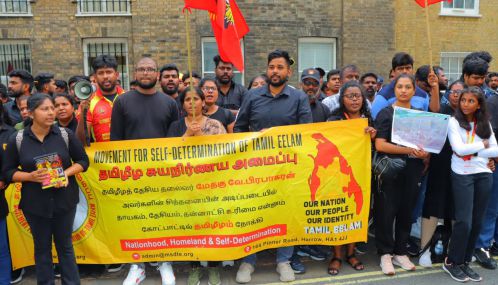 கறுப்பு ஜூலை நினைவேந்தல் மற்றும் செம்மணி படுகொலைகள் ஆகியவைக்கு சர்வதேச நீதியை கோரி இங்கிலாந்து பிரதமர் அலுவலகத்தின் முன்பாக  கவனயீர்ப்பு