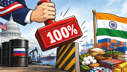 இந்தியா மீது 100 சதவீதம் வரி விதிக்க அமெரிக்கா தீவிரம் காட்டி வருகிறது