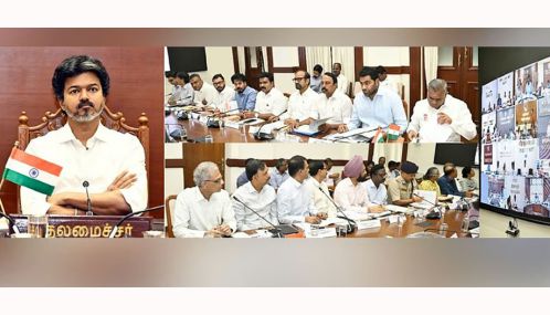 வடகிழக்குப் பருவமழை முன்னெச்சரிக்கை நடவடிக்கை குறித்து முதல்-அமைச்சர் விஜய் தலைமையில் ஆலோசனைக்கூட்டம் நடைபெற்றது